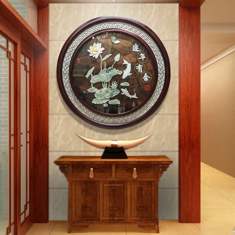 新古典玄关玉雕装饰画 中式家居客厅走廊电视背景墙挂画浮雕壁挂