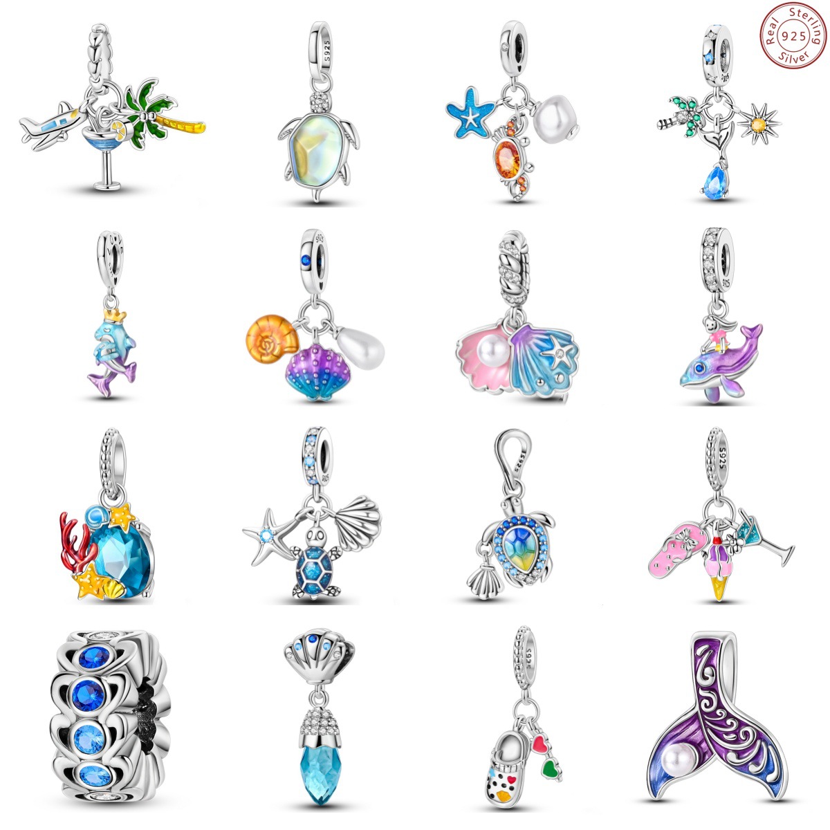 夏日海洋海龟海星贝壳吊饰纯银925魅力饰品配件DIY手链项链新款女