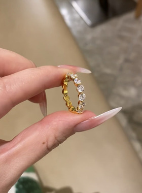 法式轻奢素珠镶钻叠戴戒指