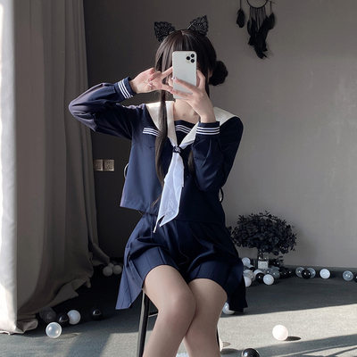 正版绀色水手服长袖中间jk制服