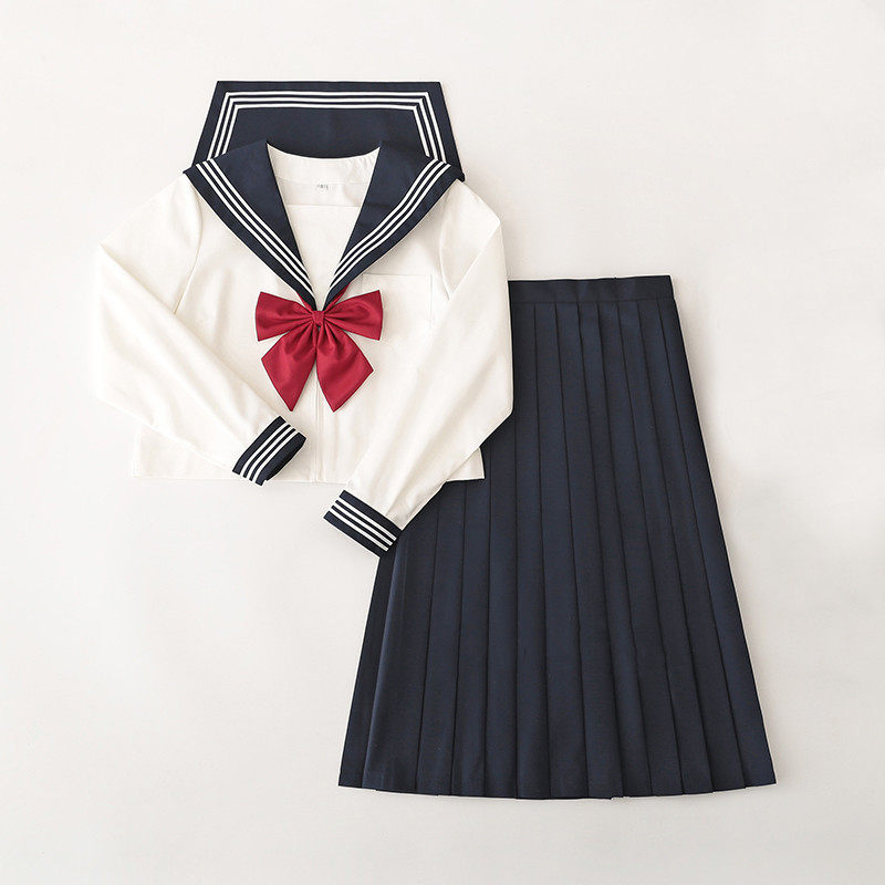 日系正统jk制服裙绀色白三本基础款秋季长袖水手服学院风校服套装