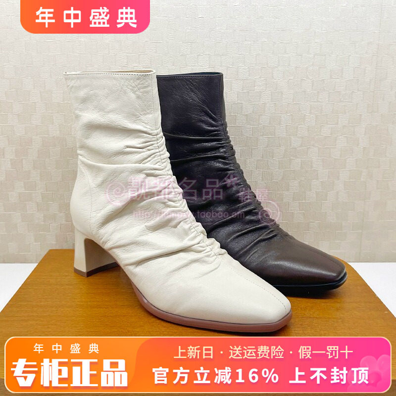 正品莎莎苏2025冬款吴千语同款皱皱靴显瘦弹力靴法式靴ZA65706-40