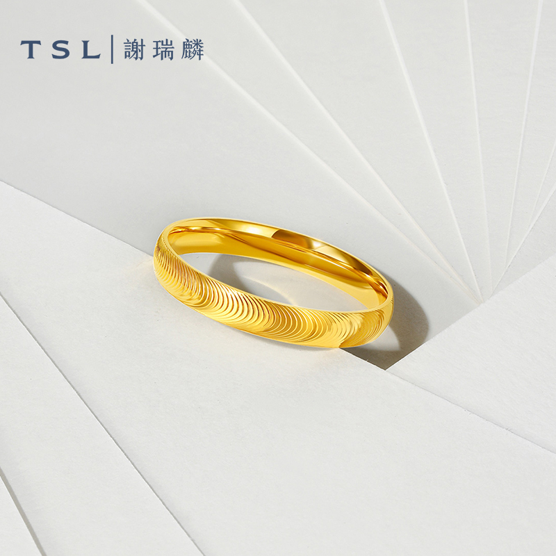 TSL谢瑞麟黄金戒指5G足金猫眼纹金指环素金戒指计价新品XQ959