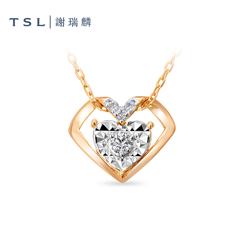 TSL谢瑞麟TGOL几何魅力系列爱心钻石项链18K金锁骨链女士63566
