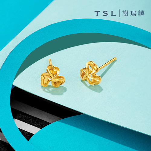 【百亿补贴】TSL谢瑞麟黄金耳钉5G工艺三叶草足金计价金XL357