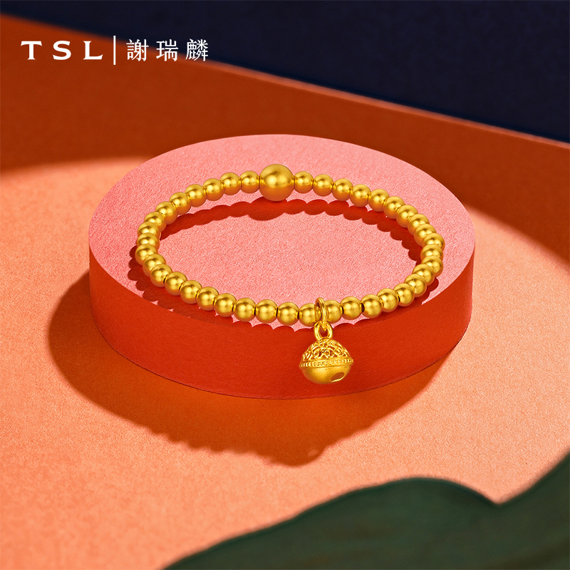 TSL谢瑞麟古法金宝宝黄金手链小铃铛挂坠金珠手串计价新品YU422