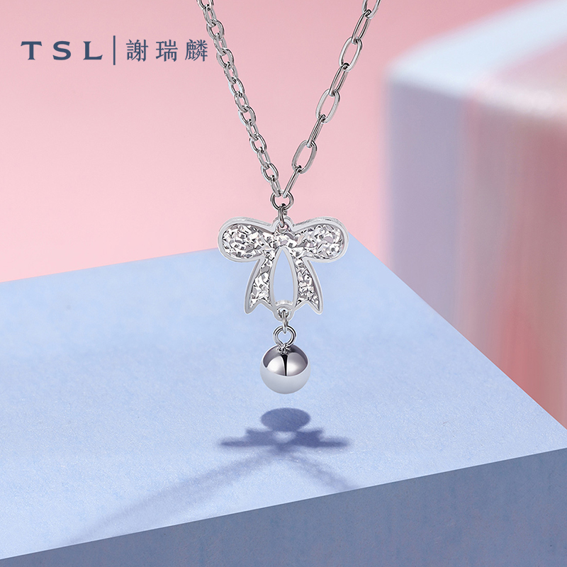 TSL谢瑞麟铂金项链蝴蝶结Pt铂金颈饰新品女士锁骨链BF446