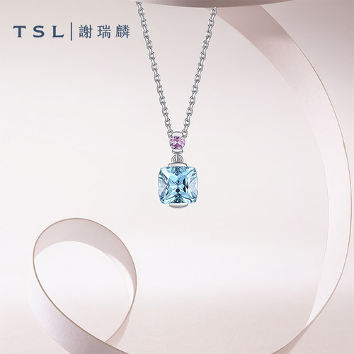 TSL谢瑞麟几何魅力系列Pt950铂金项链海蓝宝宝石项链女新品BF241