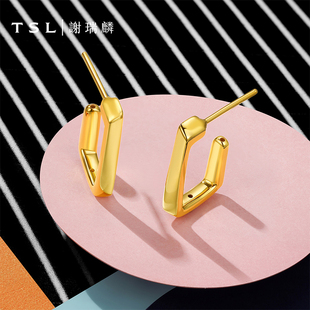 TSL谢瑞麟黄金耳钉5D硬金工艺几何线条足金耳饰耳饰新品 XR277