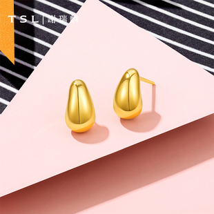 TSL谢瑞麟黄金耳钉5D硬金工艺水滴足金耳饰耳饰新品 XR271