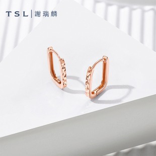 TSL谢瑞麟18K金耳饰素金耳圈玫瑰金线条耳饰女士新品 BF437