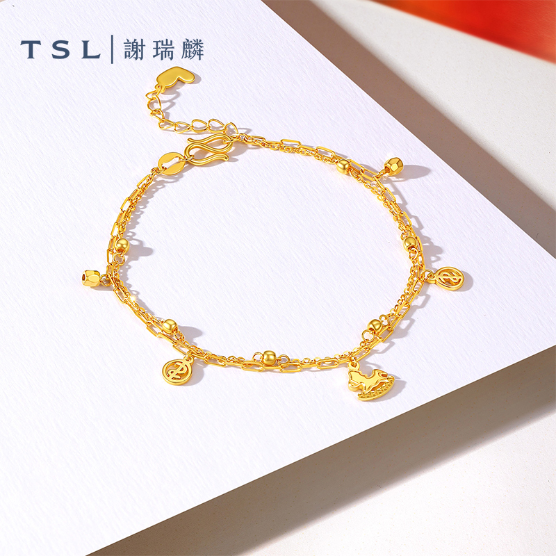 TSL谢瑞麟马上有钱黄金手链5G足金铜钱手串计价黄金XQ342