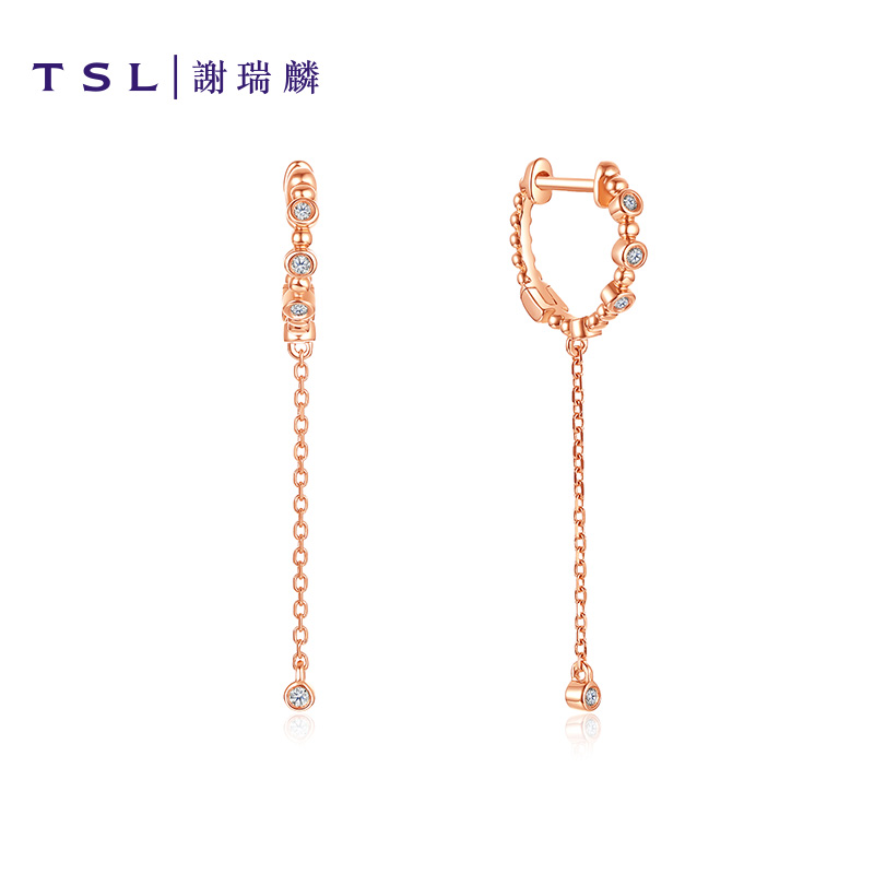 TSL谢瑞麟18K金钻石耳环玫瑰金耳线女长款一对64805