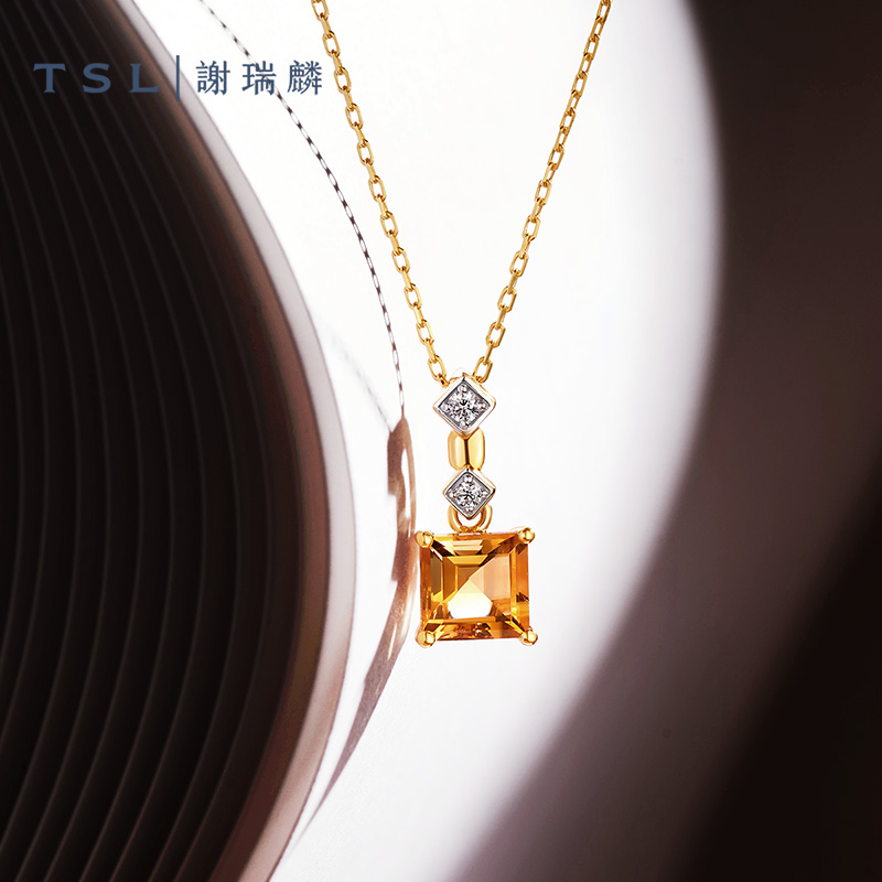 【百亿补贴】TSL谢瑞麟甜蜜方糖系列钻石项链方形黄水晶k金BD281-封面