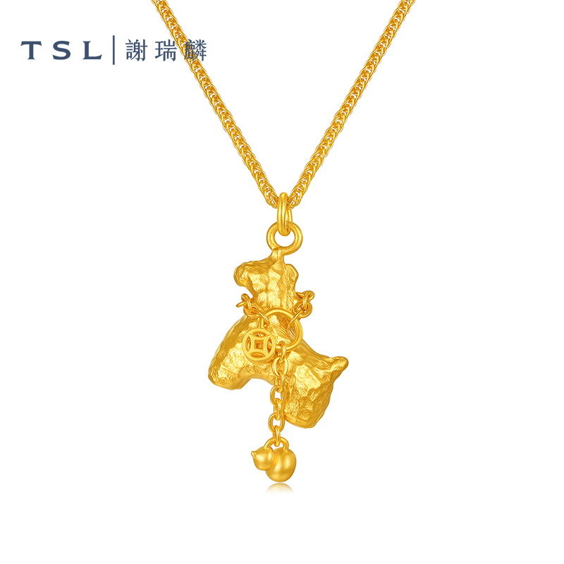 TSL谢瑞麟马上有钱系列黄金项链古法工艺足金铜钱葫芦项链XQ739