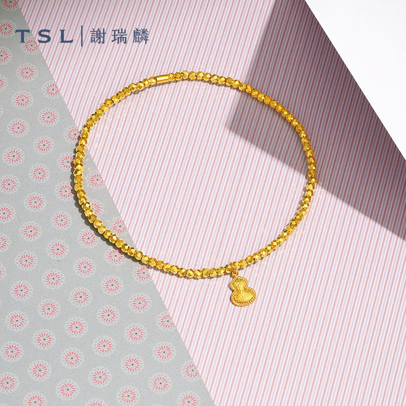 TSL谢瑞麟黄金手链葫芦5G足金工艺手饰金链新品圆珠手串新款XP886