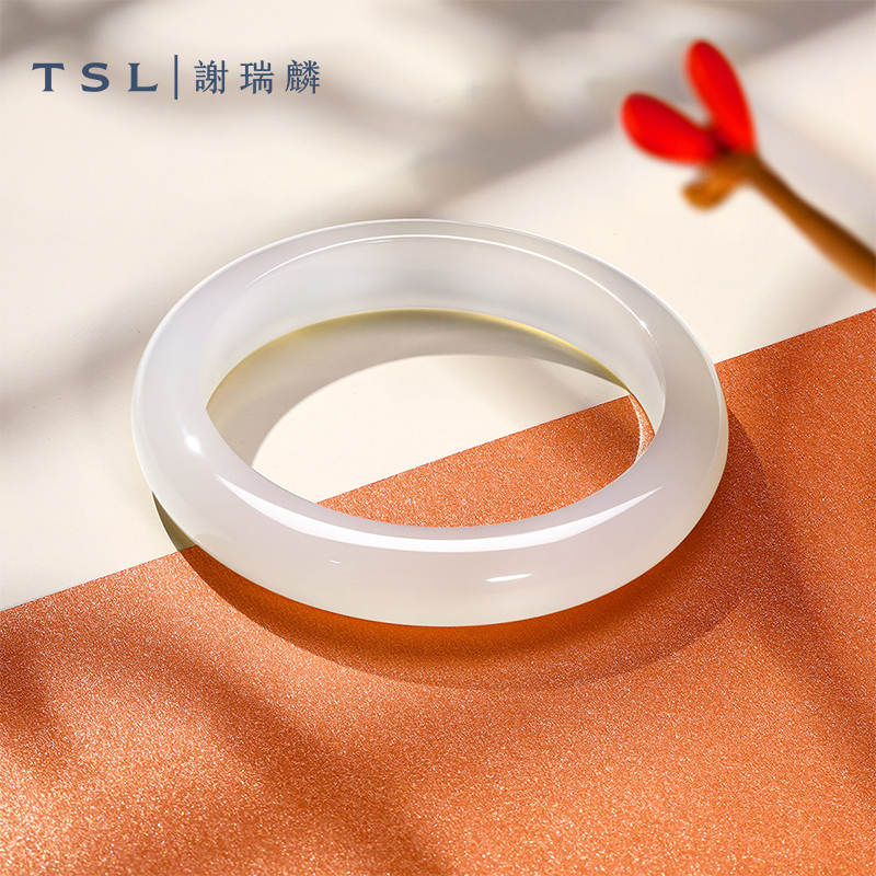 TSL谢瑞麟国潮玉髓系列玉髓手镯子中式国风白透镯子女款新品BE998