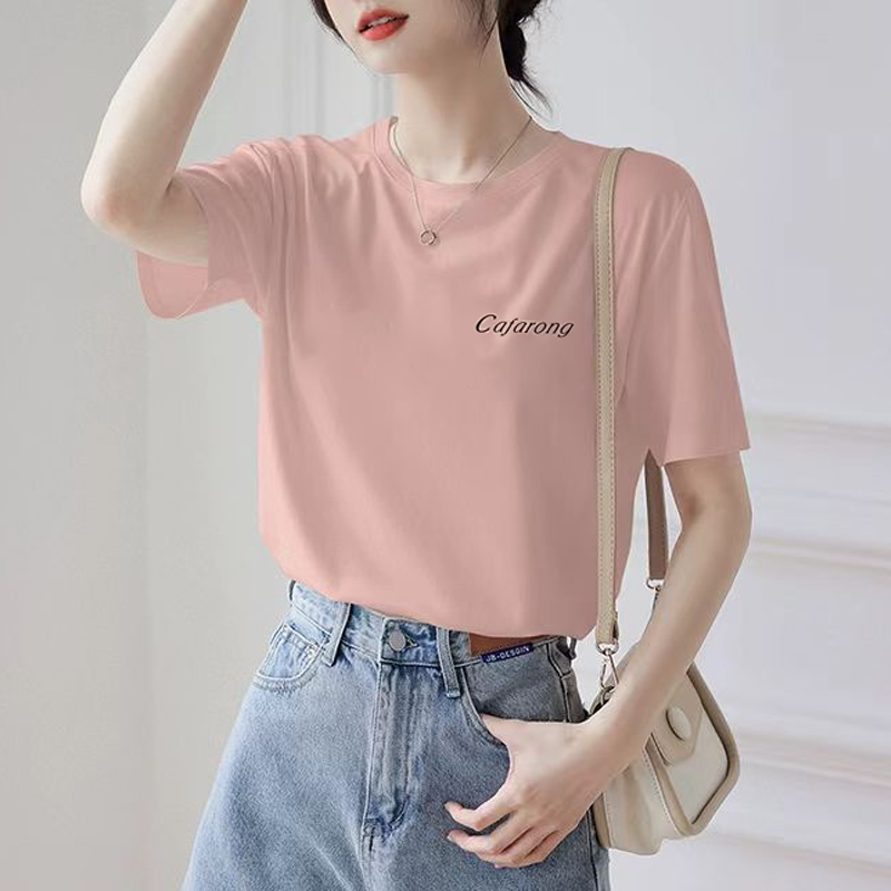 皮粉色宽松冰丝凉感短袖t恤女2026新款夏季百搭薄款字母大码半袖