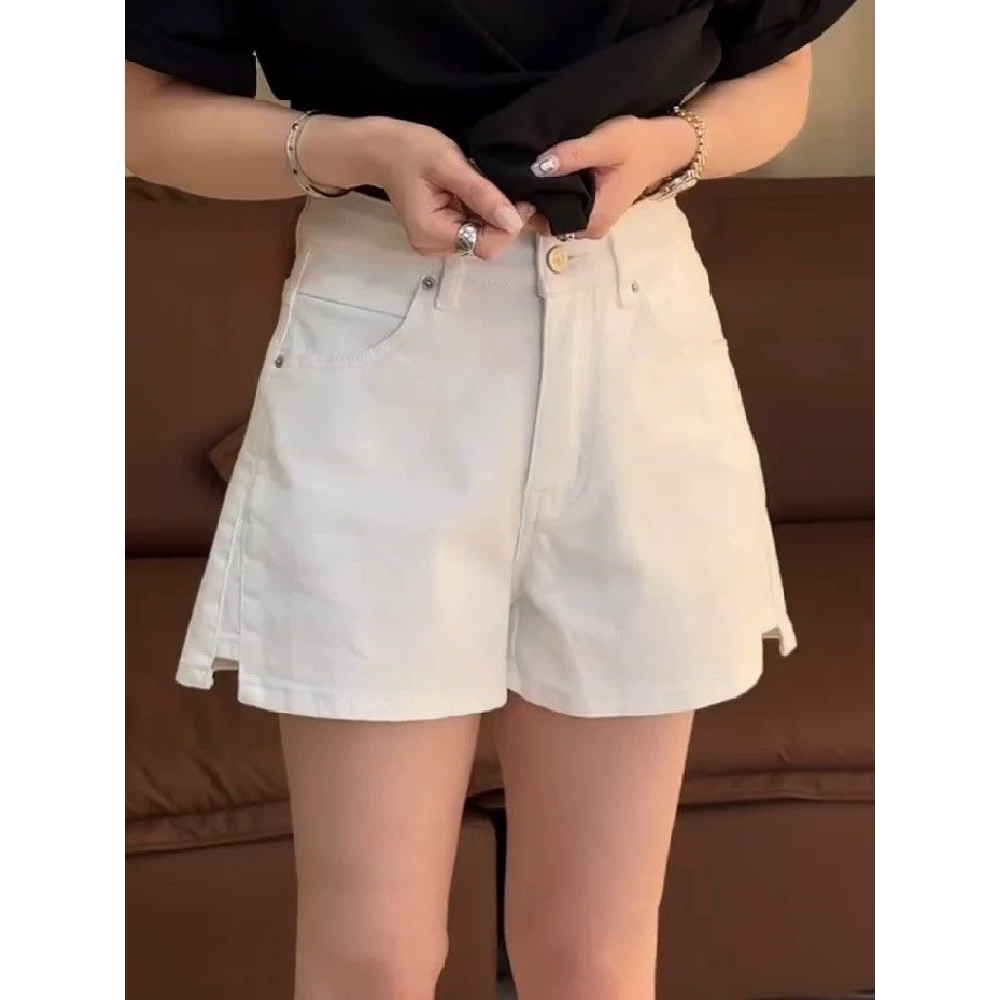 大码女装2026夏季高腰弹力开叉牛仔短裤胖mm遮胯显瘦a字阔腿热裤