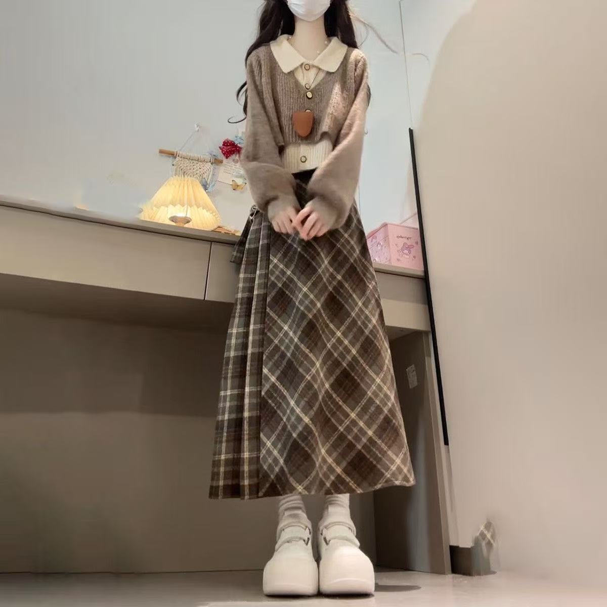 学院风针织毛衣套装连衣裙子女2026新款早秋季小个子香风韩系穿搭