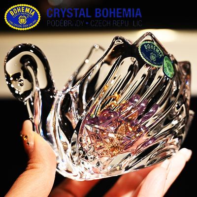 捷克进口BOHEMIA水晶玻璃天鹅首饰盒糖果盒珠宝耳饰收纳盒子摆件