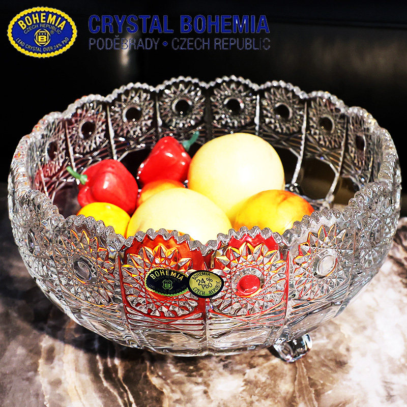 BOHEMIA捷克进口水晶玻璃复古欧式带脚水果盘果斗沙拉甜品碗摆件