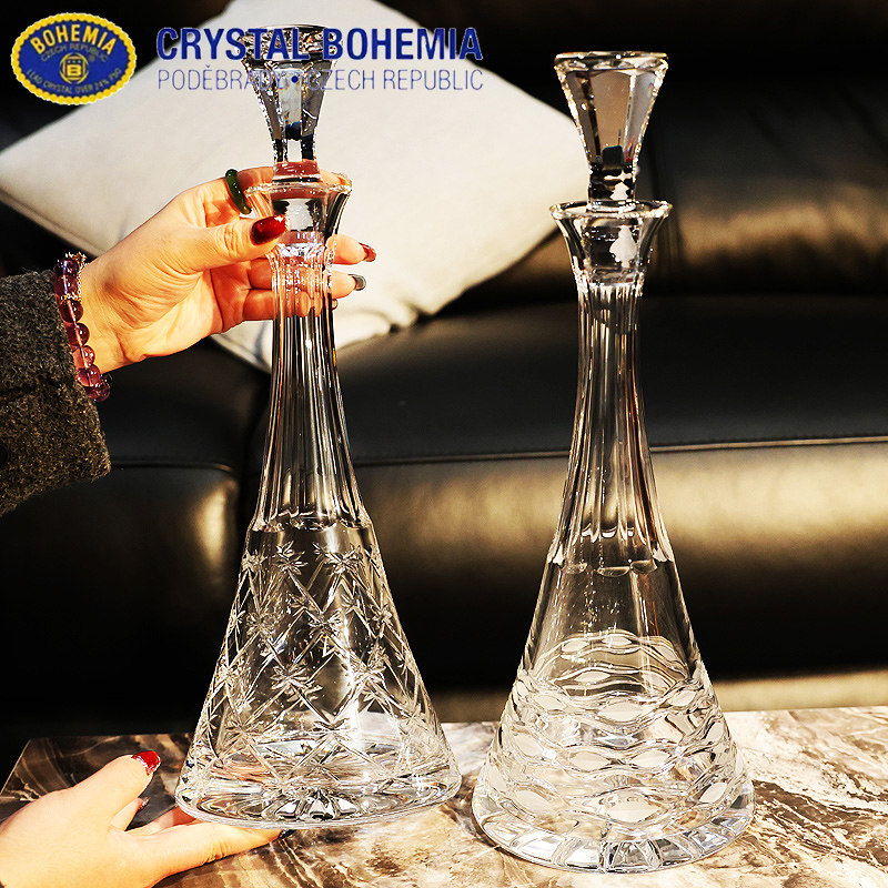 捷克进口BOHEMIA水晶玻璃欧式创意刻花带盖醒酒器醒酒壶酒具摆件