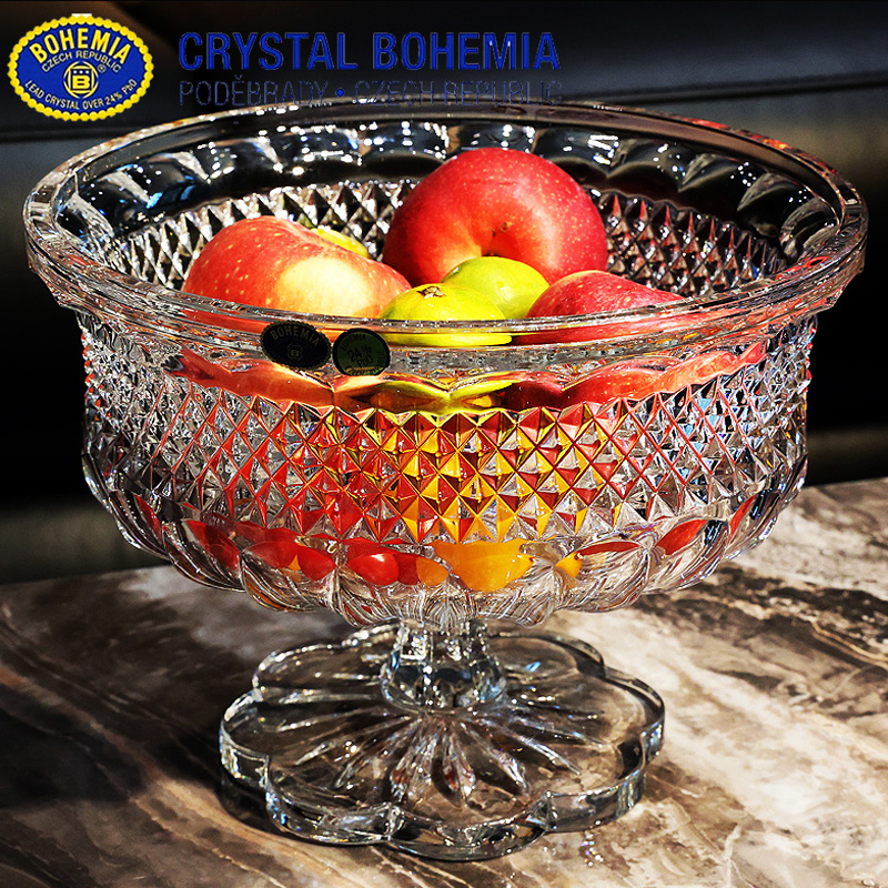 捷克原装进口水晶玻璃花瓶BOHEMIA 欧式复古高脚花瓶果盘客厅摆件