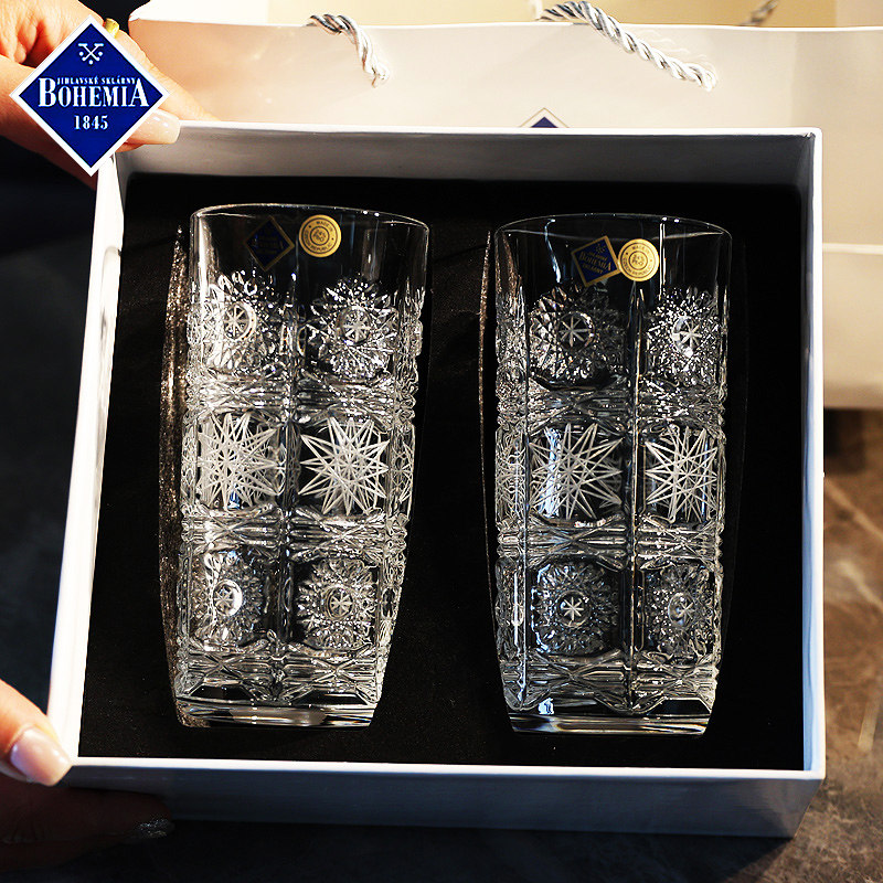 捷克进口BOHEMIA水晶玻璃手工送礼果汁饮料水杯威士忌对杯礼盒装