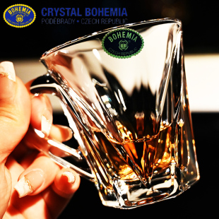捷克BOHEMIA进口水晶玻璃透明奢华牛奶杯手提花茶水杯咖啡饮料杯