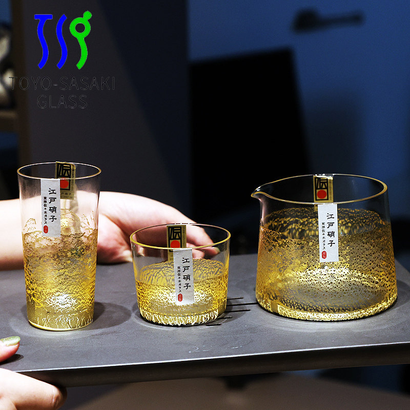 日本进口江户硝子奢华水晶玻璃金箔冷酒杯清酒杯威士忌杯分酒器壶