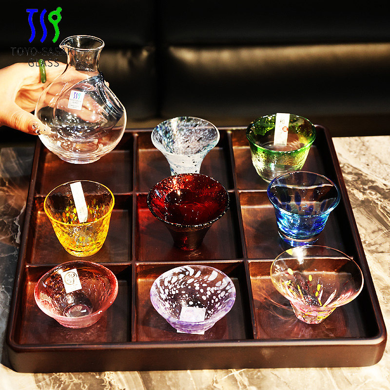 日本进口东洋佐佐木彩色玻璃清酒杯冰酒杯果酒烧酒杯米酒茶水杯壶