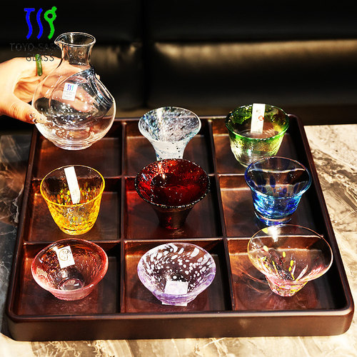 日本进口东洋佐佐木彩色玻璃清酒杯冰酒杯果酒烧酒杯米酒茶水杯壶