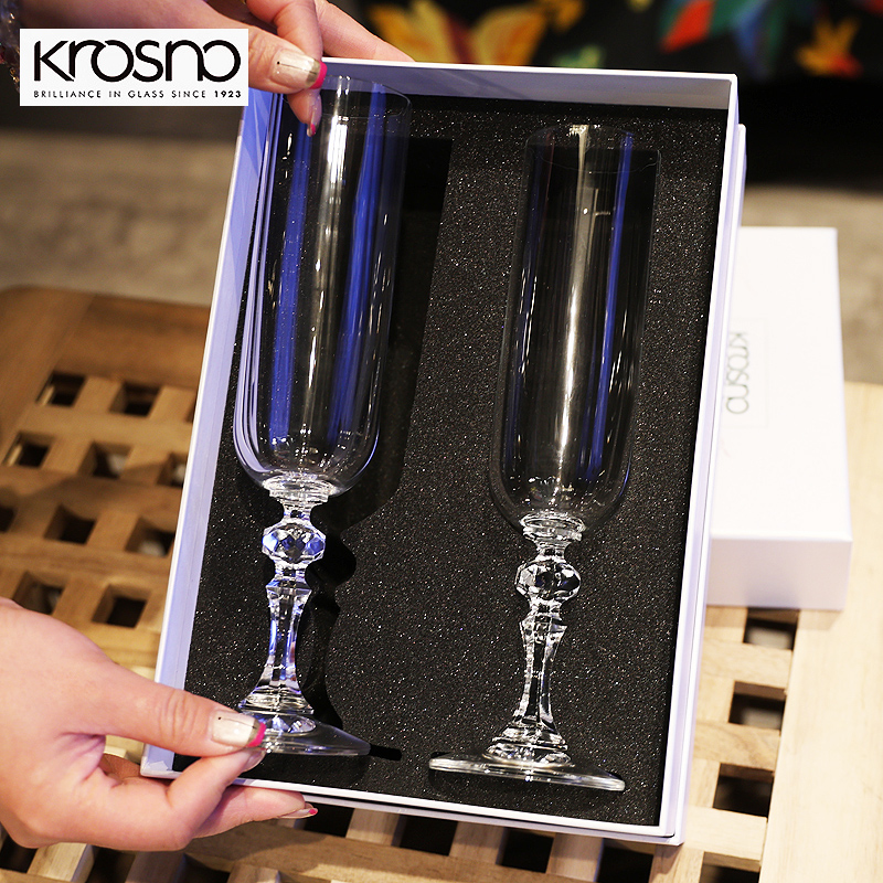波兰进口Krosno轻奢复古晶质玻璃香槟杯高脚葡萄酒杯两只礼盒套装