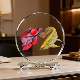 双龙鱼桥型内雕水晶摆件好运桌面摆件风水摆件送人招财进宝书房