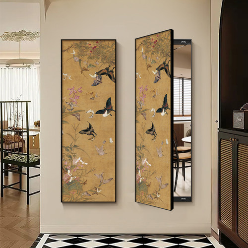 百蝶图玄关装饰画隐藏式全身镜子