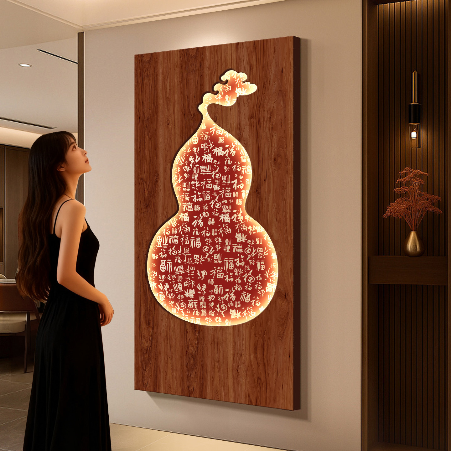 客厅装饰画百福葫芦挂画玄关走廊过道发光壁画沙发背景墙壁装饰板,家居饰品,现代装饰画,淘宝优惠券,粉丝福利购,淘宝优惠卷