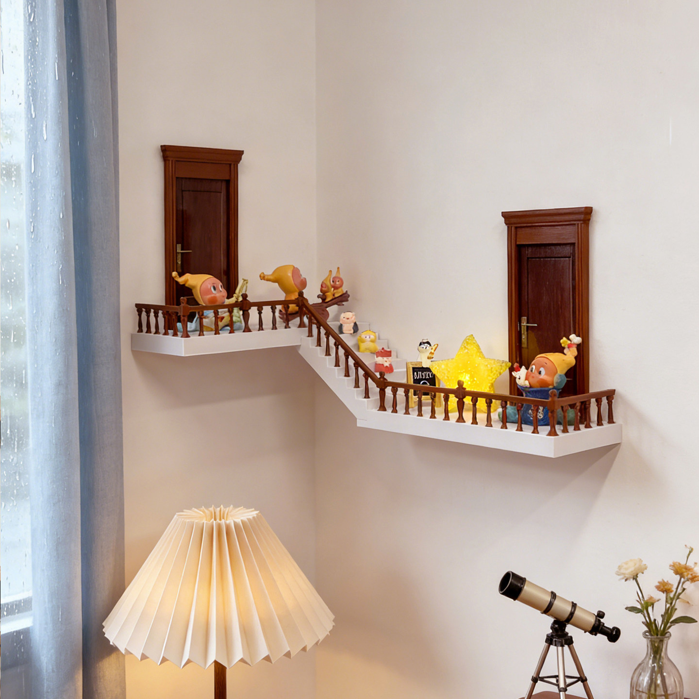 转角盲盒收纳展示架萌粒手办置物架发光立体楼梯陈列架创意微景观