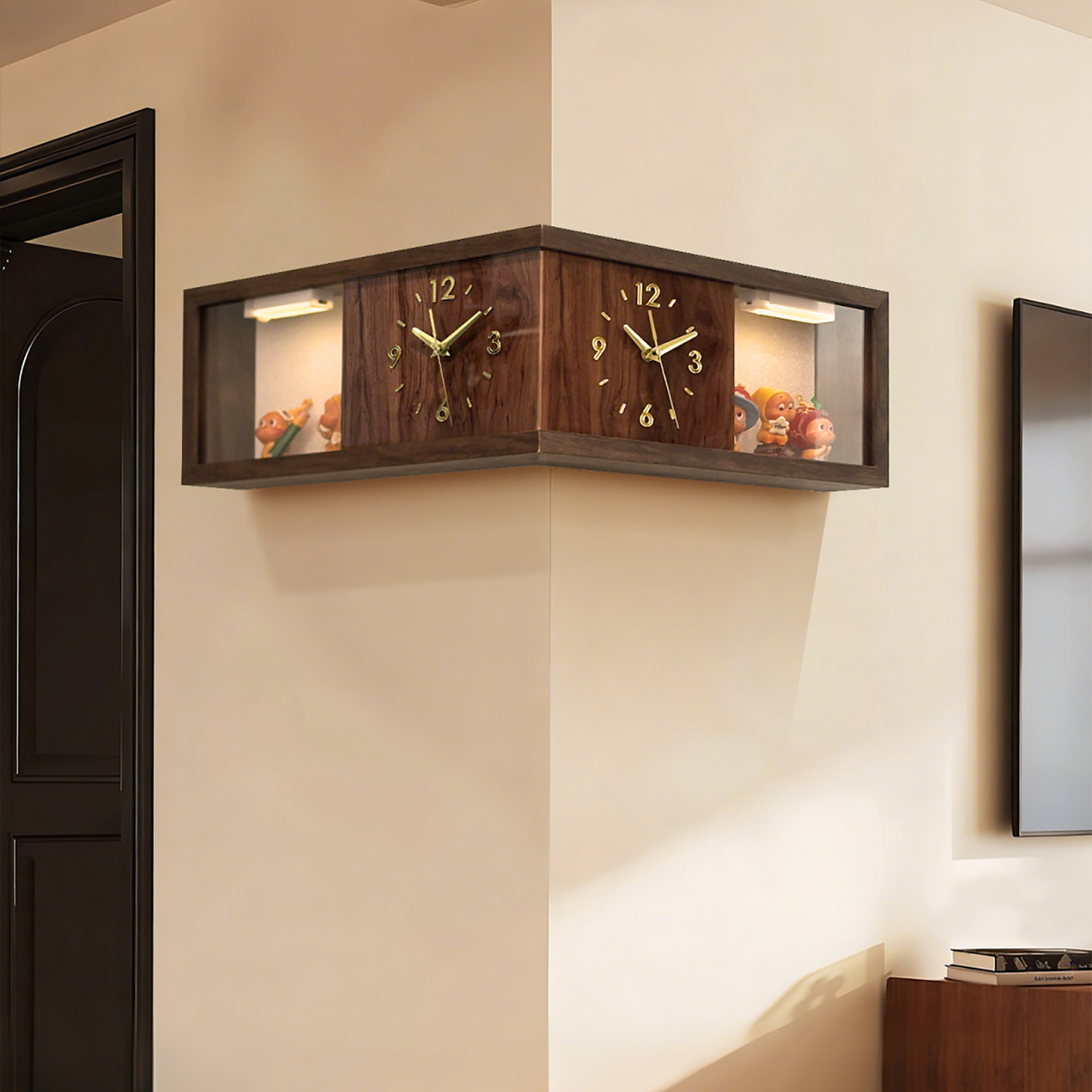 国补转角时钟带防尘盲盒收纳展示架创意双面钟表画免打孔拐角挂钟,家居饰品,挂钟,淘宝优惠券,粉丝福利购,淘宝优惠卷