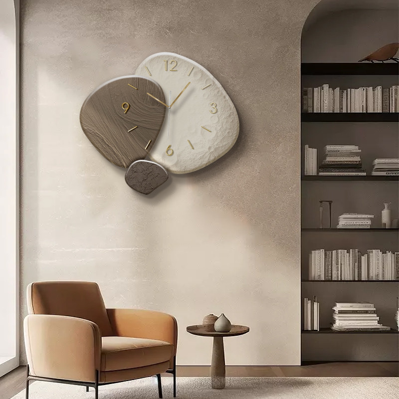 侘寂风客厅挂钟创意时来运转时钟挂墙餐厅简约静音钟表高档挂表