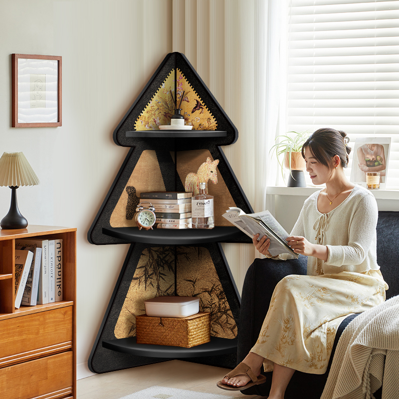 客厅转角柜复古墙角落地摆件小户型装饰品高级感夹缝收纳柜置物架