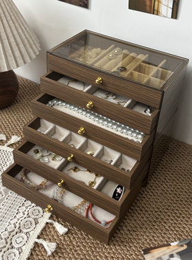 首饰盒收纳盒创意高档精致耳环发箍戒指项链收纳神器多层设计木盒