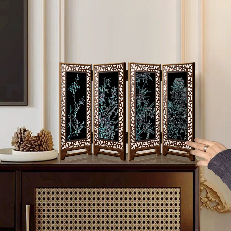 新中式桌面屏风摆件斗柜餐边柜电视柜国风摆台装饰画可折叠小摆画