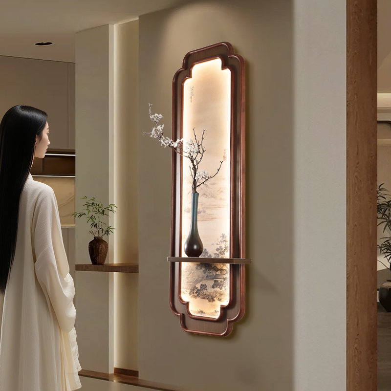 宋代美学发光玄关装饰画实木挂画