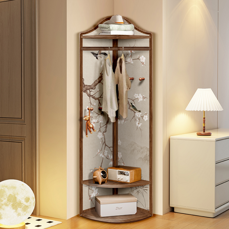 实木挂衣架一体靠墙卧室转角衣帽
