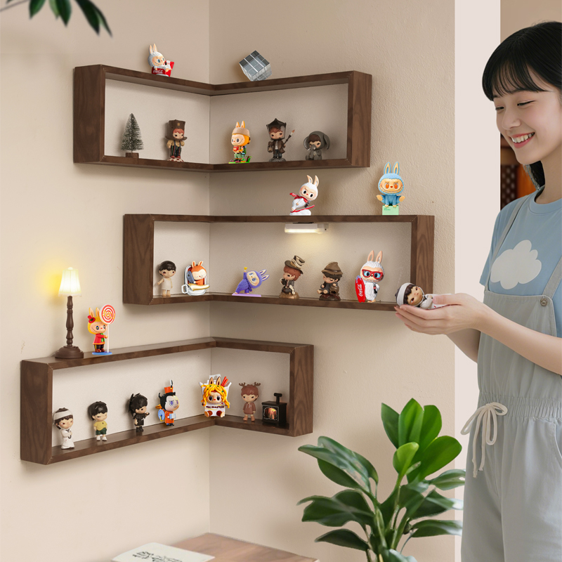 拐角盲盒收纳展示架子挂墙免打孔