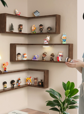 小野盲盒展示架拐角置物架免打孔泡泡玛特手办陈列架挂墙小收纳盒