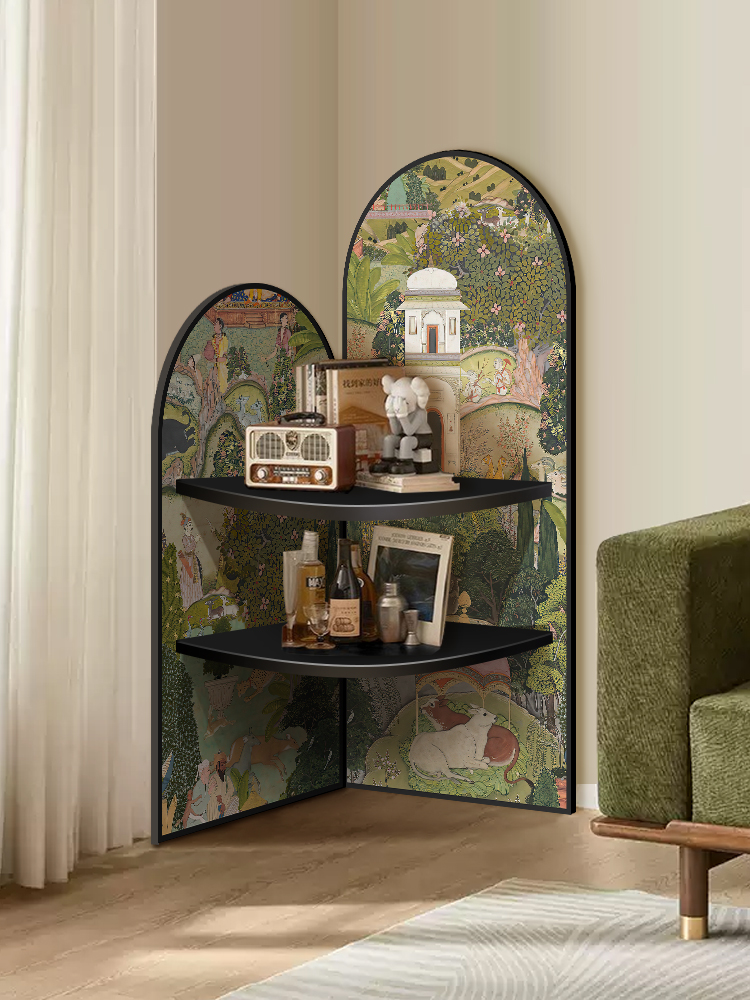 小户型转角收纳柜中古风斋普尔花园角落置物架落地装饰摆件储物柜