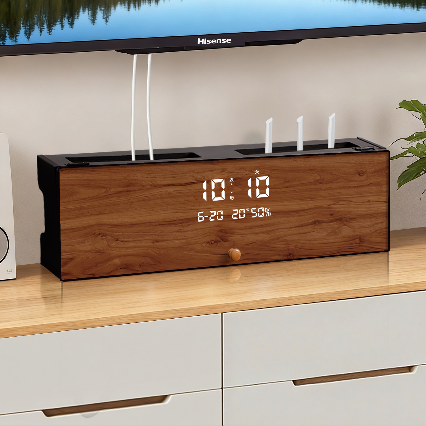 带钟表路由器收纳盒免打孔光猫放置架机顶盒置物架子遮丑隐藏神器