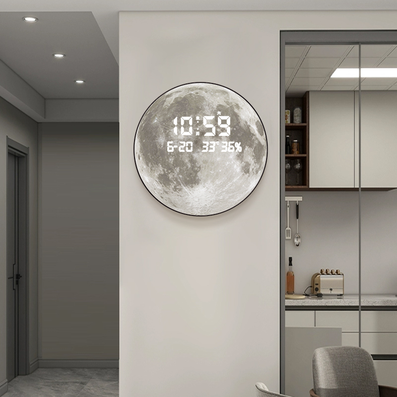 月球万年历电子钟客厅钟表挂钟2024新款简约现代创意数显时钟挂墙